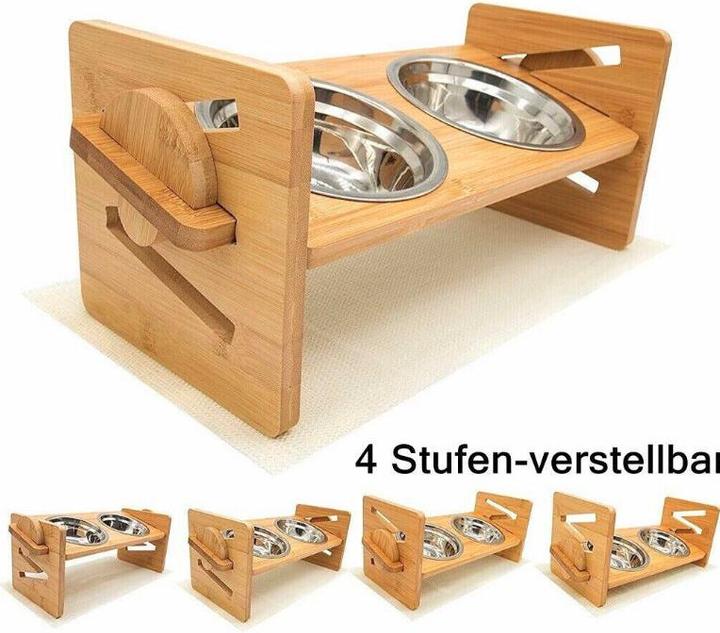 Produktbild Hermex XXL Doppelnapf verstellbar für Hunde aus Holz Futternapf Fressnapf