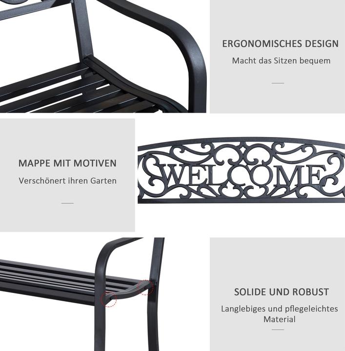 Actual product image Outsunny Gartenbank Eisen, pulverbeschichtet Schwarz