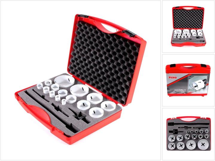 Actual product image Ruko Hole saw set (16 mm, 19 mm, 21 mm, 24 mm, 25 mm, 29 mm, 32 mm, 37 mm, 40 mm, 48 mm, 51 mm, 54 mm, 60 mm, 73 mm, 83 mm)