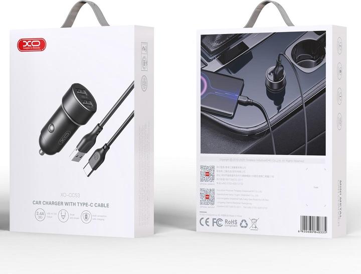 Actual product image xO car charger CC53 12W 2x USB black + USB - USB-C cable