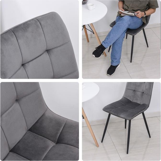 Immagine prodotto Swisshandel24 2er-Set Esszimmerstuhl Polsterstuhl Küchenstuhl Esstisch Schaumstoff Metall Grau+Schwarz 45 x 63 x 9