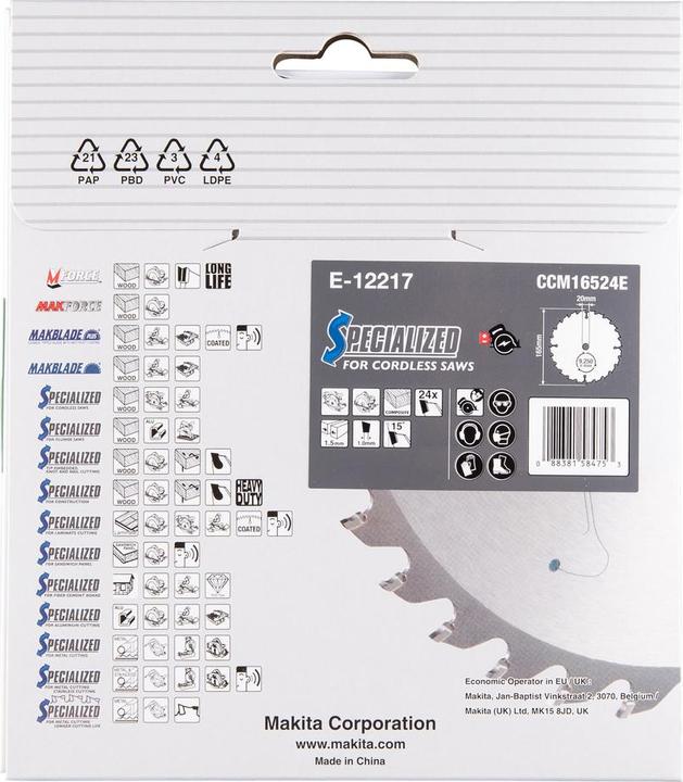 Immagine prodotto Makita Lama da sega 165x1,5x20, 24Z EFFICUT