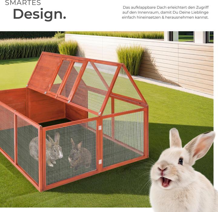 Actual product image tectake Rabbit Run Murphy - wooden, with covered section, roof opening, 159 x 109 x 55 cm