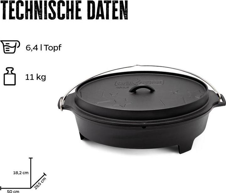 Produktbild Grillfürst Dutch Oven BBQ Edition DO 6,5 flach / oval für Weber Spirit, Weber Genesis, Broil King Si