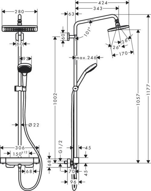 Actual product image hansgrohe Showerpipe CROMA E 280 1jet