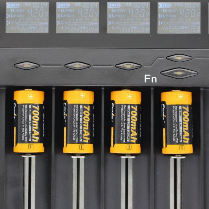 Actual product image AccuCell 8x quick charger and 16 pcs CR123A Li-ion battery pack (1 pcs., CR123A, 760 mAh, Battery + charger)