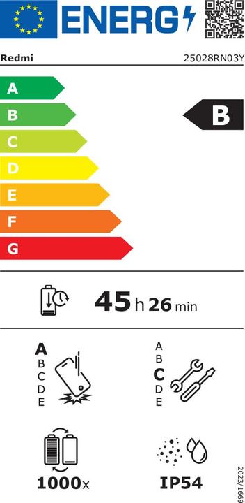 Label énergétique Xiaomi Redmi A5 4G (128 Go, Ocean Blue, 6.88", Double SIM, 32 Mpx, 4G)