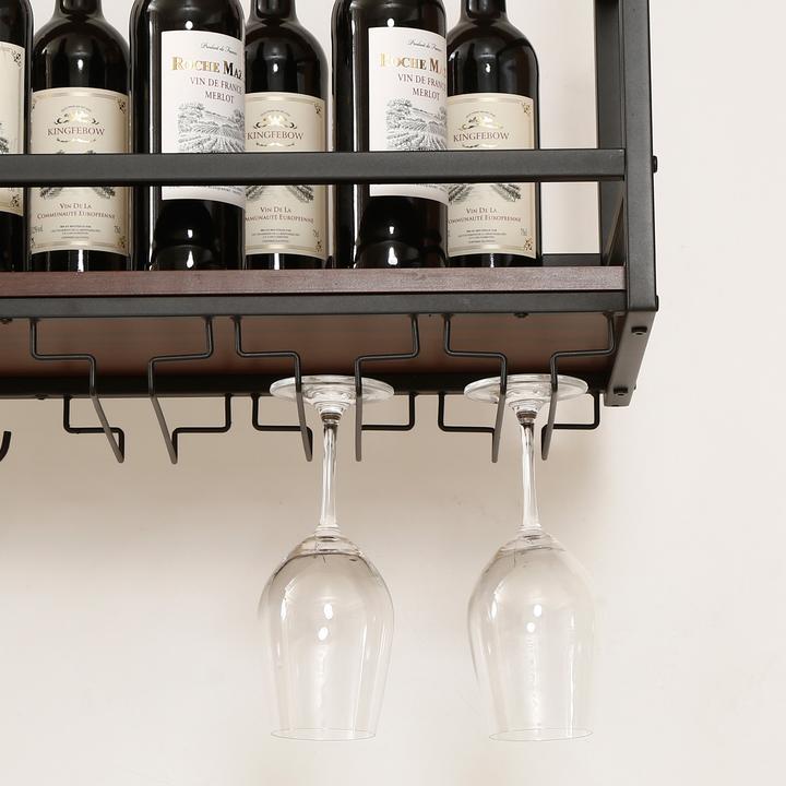 Actual product image En.Casa Weinregal mit Glashalterung Borejle 120x30x65 cm Schwarz/Walnussoptik