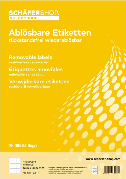 Produktbild Schäfer Shop Universal-Etiketten, wiederablösbar, 63,5 x 46,6 mm, 450 Stück