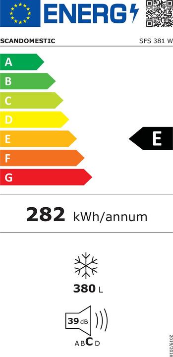 Energie-Label Scandomestic SFS 381 W Premium Collection - Gefrierschrank XXL - Aufrecht - Breite: 71 cm - Tiefe: 7 (Freistehend, 380 l)