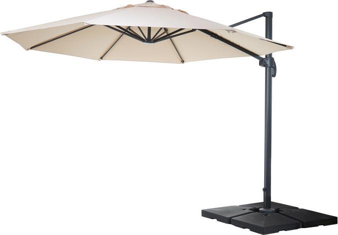 Actual product image Swisshandel24 Gastronomy traffic light umbrella, parasol, round Ø 4m polyester/aluminium 27kg - cream with stand (0.76 m)