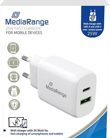 Produktbild MediaRange MRMA112 Ladegerät für Mobilgeräte Weiss Indoor (25 W)