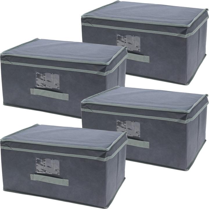 Immagine prodotto Storage Solutions 4er-Set Aufbewahrungsbox mit Deckel & Henkel, faltbar, 44 x 22 x 33 cm, grau (32 l)