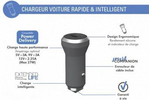 Image du produit Bigben BBC Force Power 27W Chargeur de voiture USB C