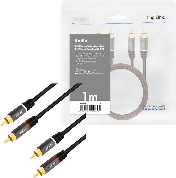 Produktbild LogiLink 2xCinch – 2xCinch (1 m, 3.5mm Klinke (AUX))