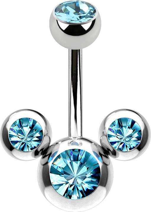 Actual product image Star Piercing Banana silver Mickey Mouse with crystal aqua (Surgical steel 316L, without brass)