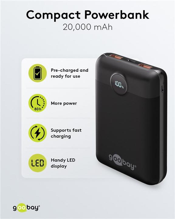 Actual product image Goobay Powerbank compact 20,000 mAh (20 mAh, 22.50 W, 77 Wh)