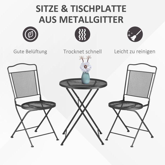 Produktbild Swisshandel24 Gartenmöbel-Set Gartenlounge Balkonmöbel Set für 2 Personen Essgruppe 1 Tisch+2 Stühle Metall Schwar (55.50 cm)