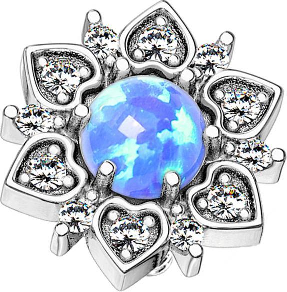 Image du produit Star Piercing Dermal Anchor argent fleur de coeur avec opale bleue (Laiton, Acier chirurgical 316L)