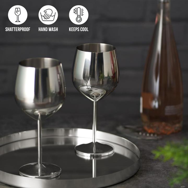 Actual product image Oak & Steel Stainless steel wine glasses silver set of 2 (50 cl, 2 Glasses, Wine glasses set)
