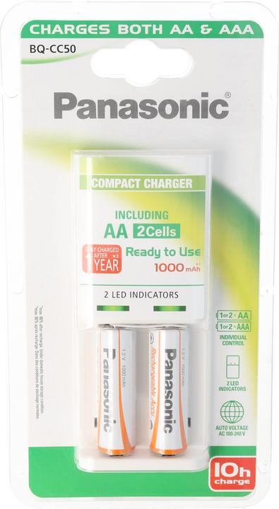 Panasonic Caricatore compatto BQ-CC50 (2 pz., AA, 1000 mAh, Batteria + Caricabatterie)