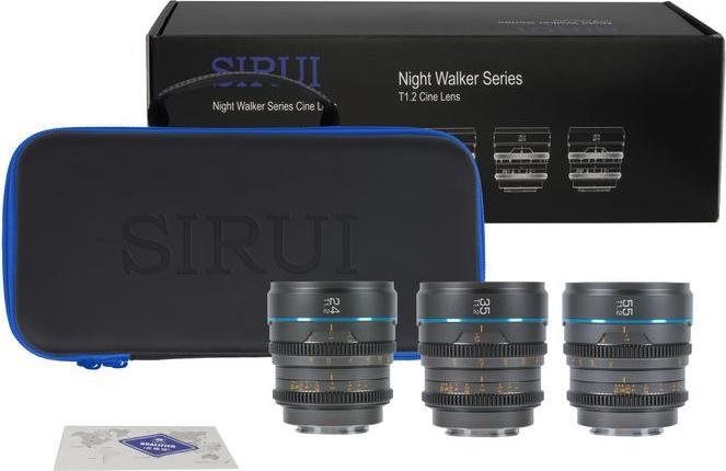 Productafbeelding Sirui MS-3SMB Night Walker 24+35+55mm T1.2 S35 Cine Lensset met transportkoffer (MFT-vatting, zwart) (Micro Vier Derde, APS-C / DX)