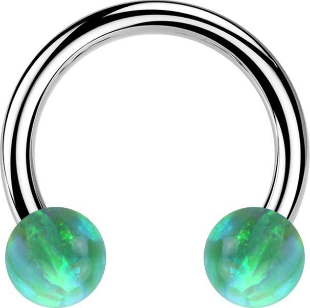 Actual product image Star Piercing Micro Circular Barbell silver with two balls opal green (without brass, Surgical steel 316L)