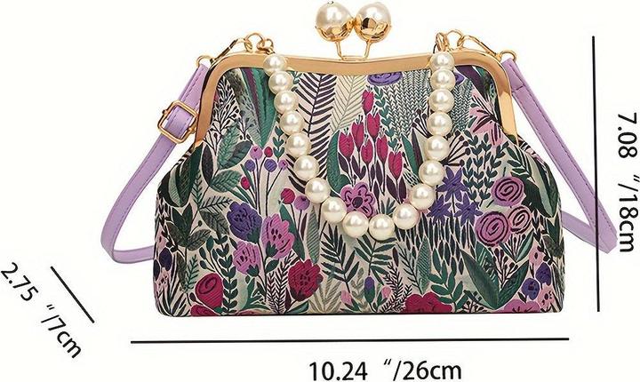 Actual product image Only-Bags.Store Vintage-inspirierten Blumenmuster Design Kupplung Tasche mit faux Perle Griff, modische