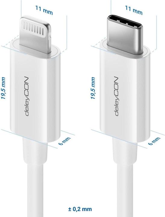Actual product image deleyCON USB 2.0 cable USB C - Lightning 0.15 m (0.15 m, USB 2.0)