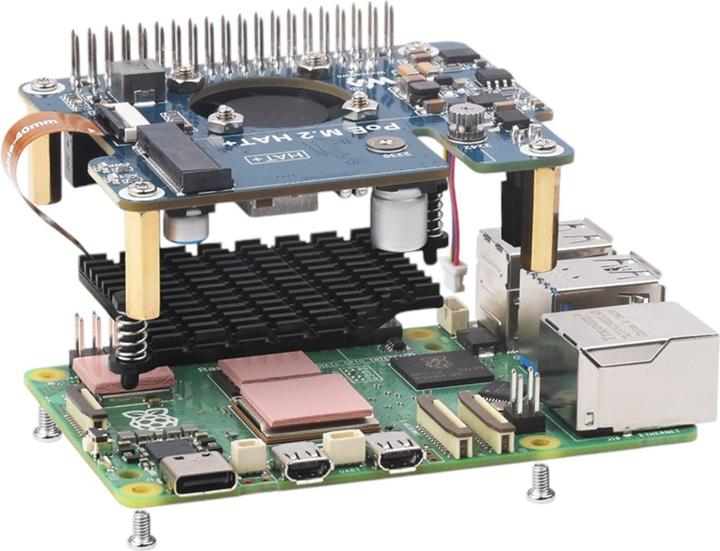 Image du produit WaveShare PCIe vers M.2 SSD HAT+ avec PoE pour Raspberry Pi 5