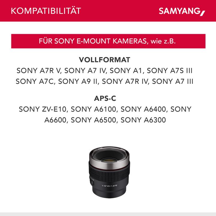 Produktbild Samyang V-AF 45mm T1,9 FE Sony E (Sony E, Vollformat)