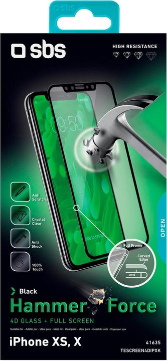Produktbild SBS Glas Displayschutz 4D Full Glass für iPhone XS/X (1 Stück, Apple iPhone XS)