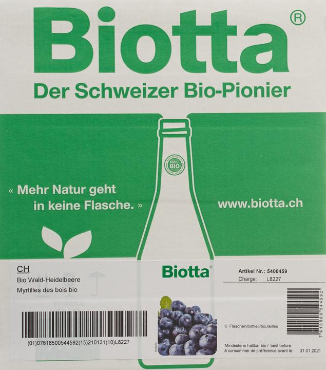 Produktbild Biotta Säfte Wald-Heidelbeere Bio (6 x 50 cl)