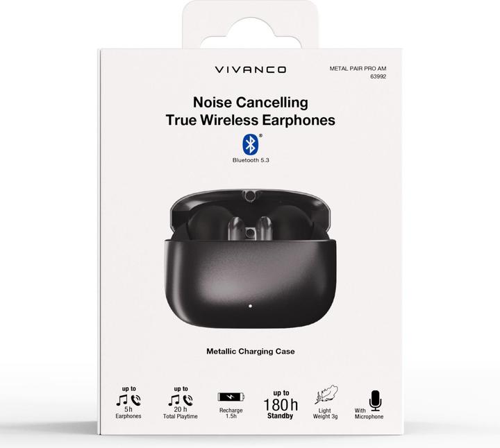 Produktbild Vivanco Noise Cancelling TWS Bluetooth Kopfhoerer, ANC/ENC Funktion, anthrazit metallic (5 h, Kabellos)