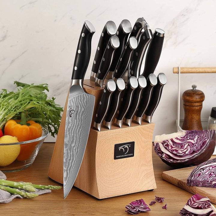 Actual product image Nanfang Brothers 15-teiliges Küchenmesserset inkl. Buchenholzmesserblock