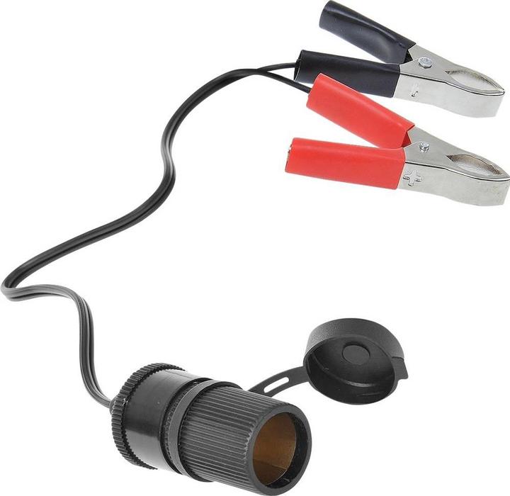 Produktbild IWH Batterieklemme mit Steckdose, 12 Volt KfZ-Adapter, 12 Volt mit 2 Klemmen, Länge: 250 mm, zum