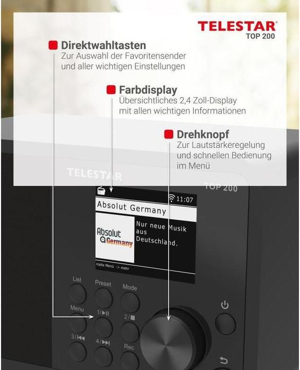 Image du produit Telestar Top 200 (Webradio, DAB+ DAB, FM, WiFi, Bluetooth)