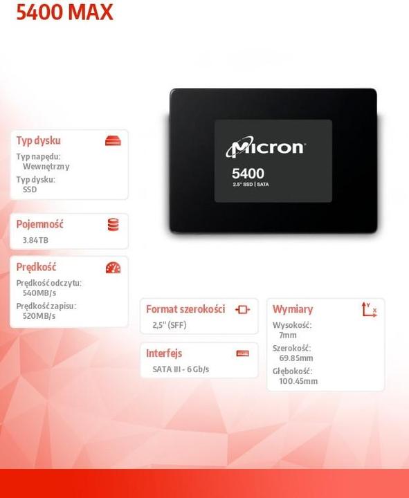Actual product image Micron 5400 MAX SATA SSD (3840 GB, 2.5")