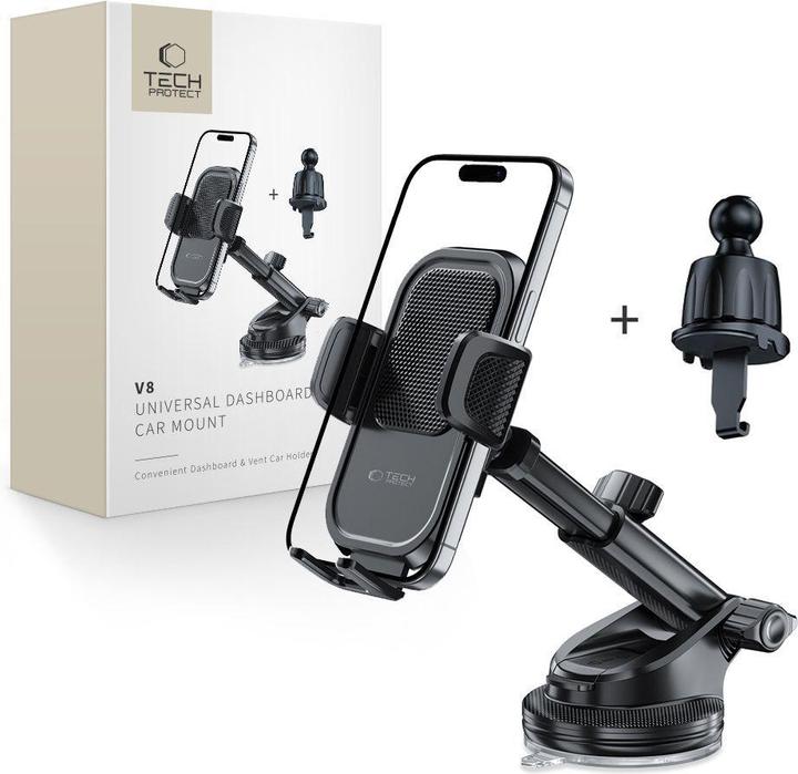 Produktbild Tech-Protect V8 Car Holder for Dashboard, Windshield or Air Vent Mount - Black