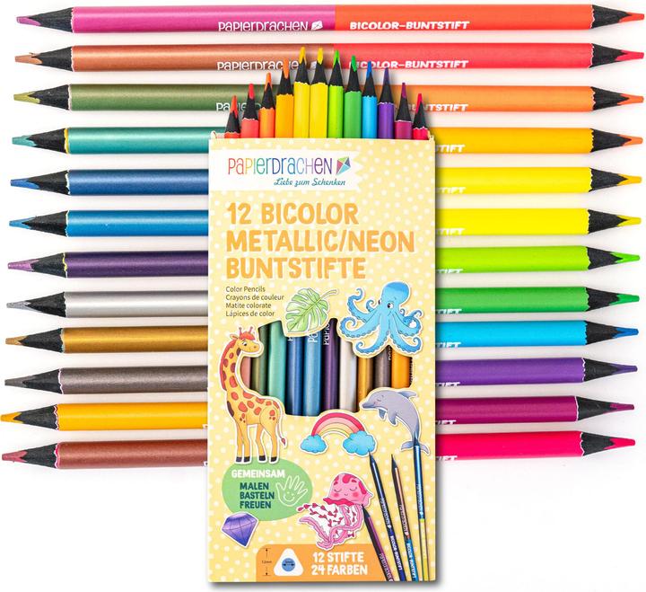 Image du produit Papierdrachen 12 Bicolor Buntstifte Metallik und Neon (Couleurs fluo & métalliques, 12 x)
