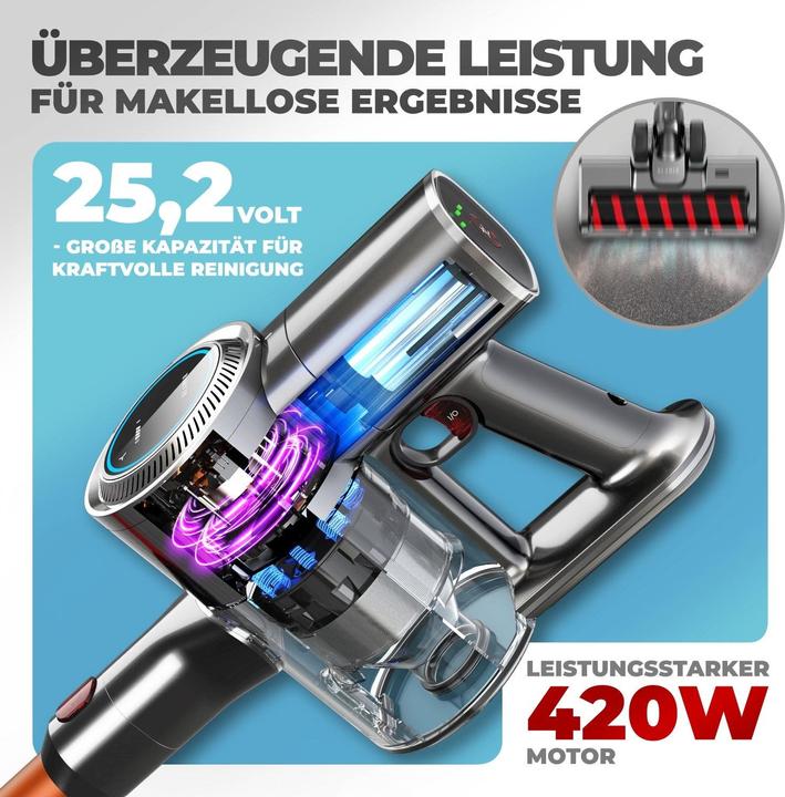 Actual product image KLAMER Akkustaubsauger, 420 Watt, 1 Akku und mit verschiedenen Aufsätzen