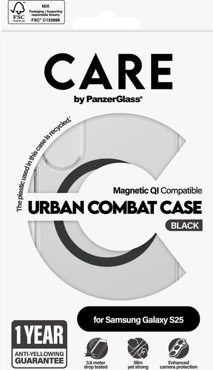 Actual product image PanzerGlass CARE by ® Flagship Case Transparent Urban Combat w. Black Qi Compatible Samsung Galaxy S (Samsung Galaxy S25)