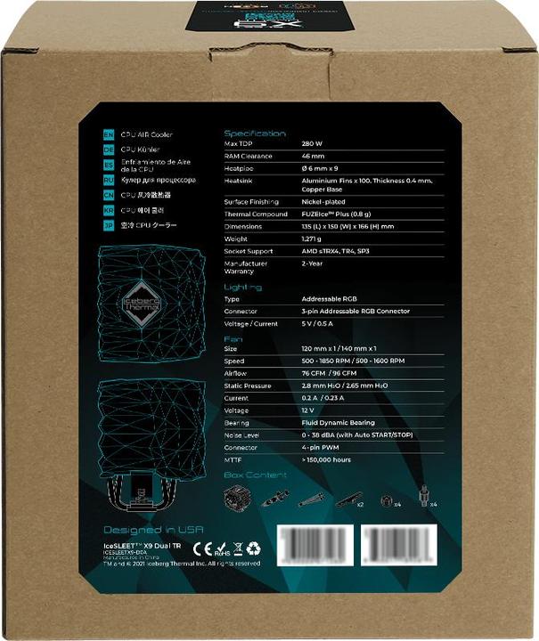 Actual product image Iceberg Thermal IceSLEET X9 Dual TR - Threadripper only (166 mm)
