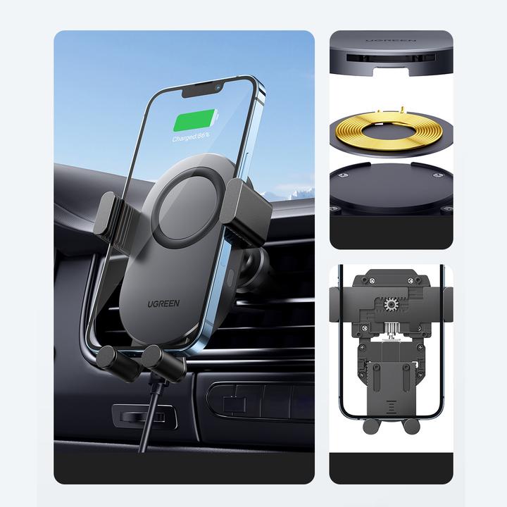 Immagine prodotto Ugreen Supporto per auto per griglia di ventilazione con ricarica induttiva CD256 (argento)