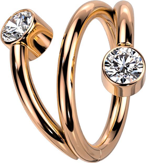 Star Piercing Micro Segmentring klappbar rosegold Spirale zwei Kristalle silber (ohne Messing, Titan G23)