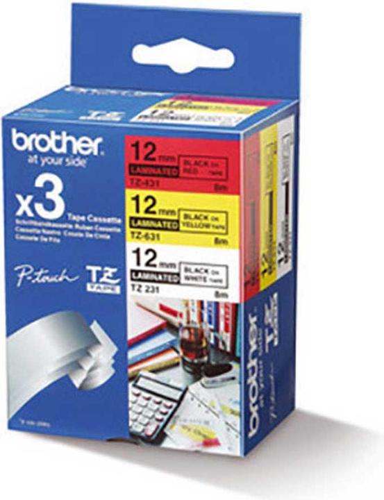 Produktbild Brother Multipack TZe-31M3 (1.20 cm, Gelb, Rot, Schwarz, Weiss)