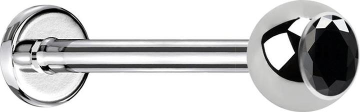 Image du produit Star Piercing Micro Labret argenté avec boule et cristal noir (sans laiton, Acier chirurgical 316L)