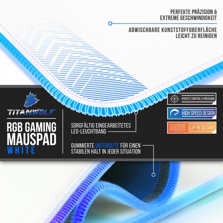 Actual product image Titanwolf RGB Gaming Mouse Pad, Mouse Mat XL 800 x 300mm improves precision & speed, white (XL)