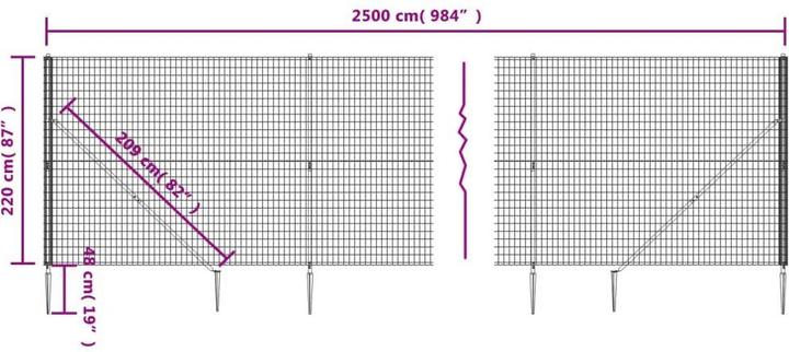 Actual product image VidaXL Maschendrahtzaun mit Bodenhülsen Grün 2,2x25 m, Farbe