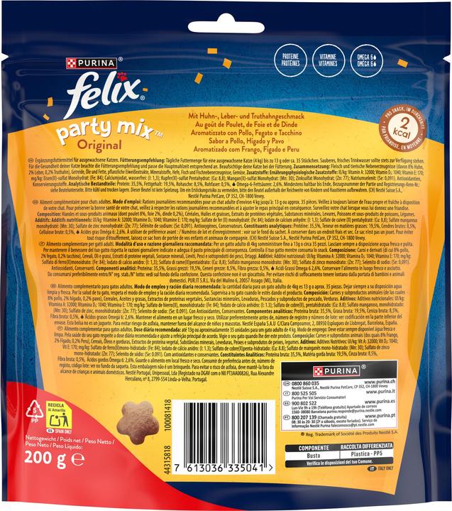 Valeurs nutritives et ingrédients Felix Party Mix Original (Adulte, 1 pcs, 212 g)